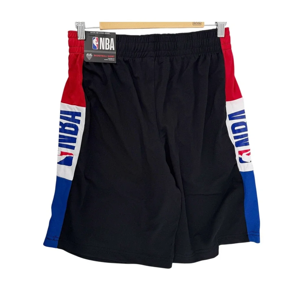 NBA Basketball Shorts Mens Medium Black Red White Blue Logo Athletic Gym Workout